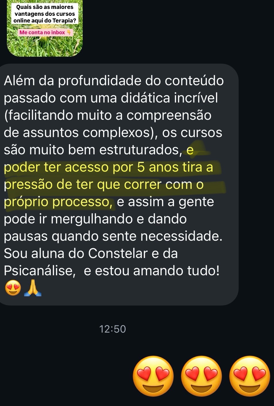 Depoimento de aluna da Formação